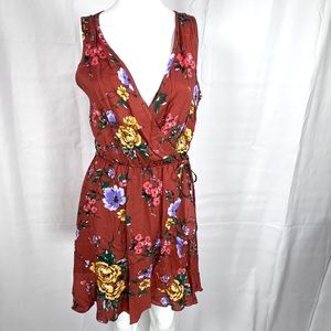 LUSH Rust Floral Print Wrap Dress size Small